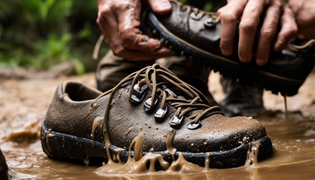 removing mud from hiking shoes